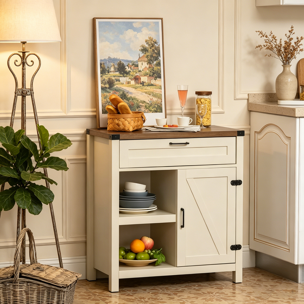 Buffet de rangement rustique avec portes coulissantes/Meuble de salle à manger et de cuisine moderne style ferme