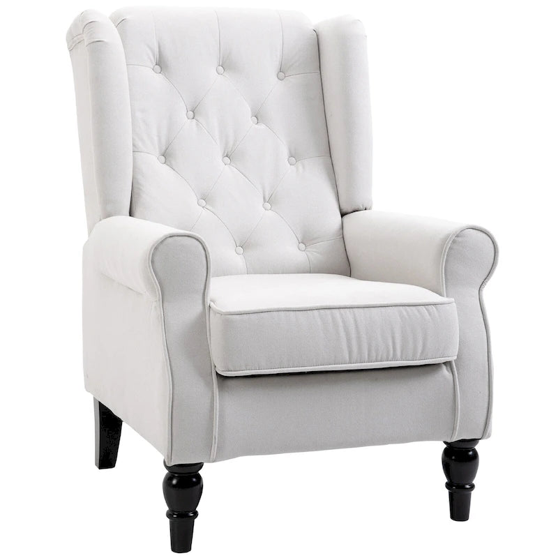 Fauteuil d'appoint capitonné moderne blanc crème de 74,4 cm de haut avec dossier ailé