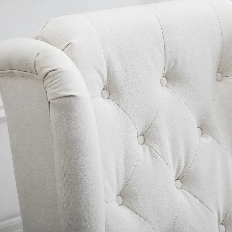 Fauteuil d'appoint capitonné moderne blanc crème de 74,4 cm de haut avec dossier ailé