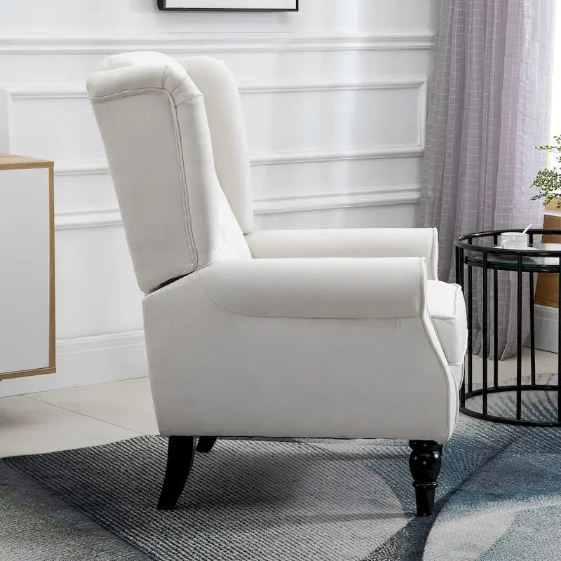 Fauteuil d'appoint capitonné moderne blanc crème de 74,4 cm de haut avec dossier ailé