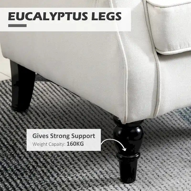 Fauteuil d'appoint capitonné moderne blanc crème de 74,4 cm de haut avec dossier ailé