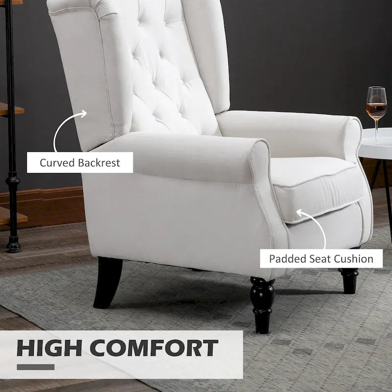 Fauteuil d'appoint capitonné moderne blanc crème de 74,4 cm de haut avec dossier ailé