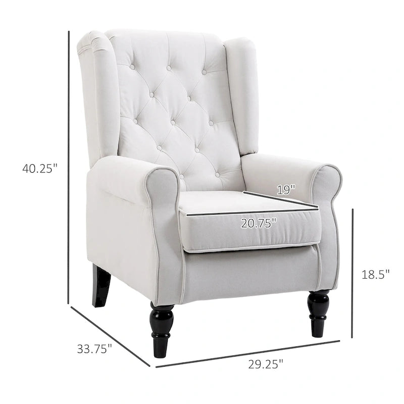 Fauteuil d'appoint capitonné moderne blanc crème de 74,4 cm de haut avec dossier ailé