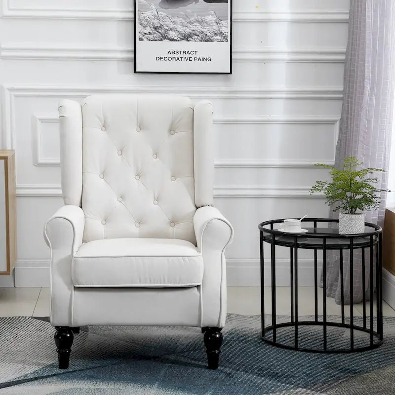 Fauteuil d'appoint capitonné moderne blanc crème de 74,4 cm de haut avec dossier ailé