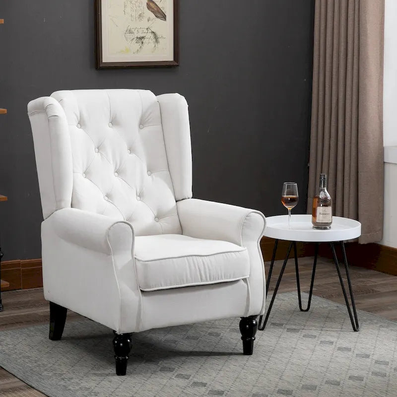 Fauteuil d'appoint capitonné moderne blanc crème de 74,4 cm de haut avec dossier ailé