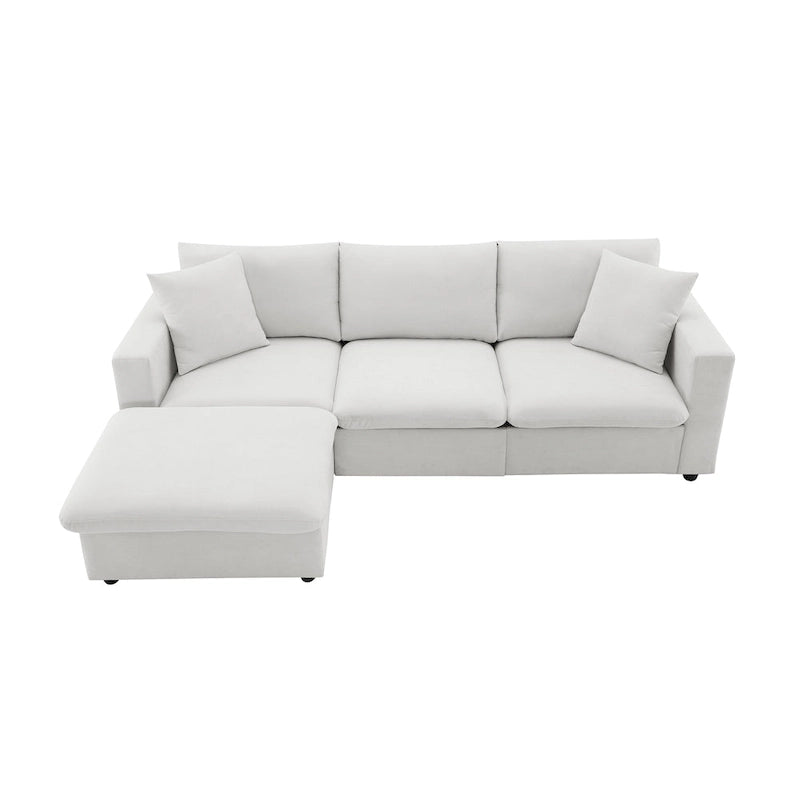 Canapé d'angle en L 4 places en polyester avec pouf convertible