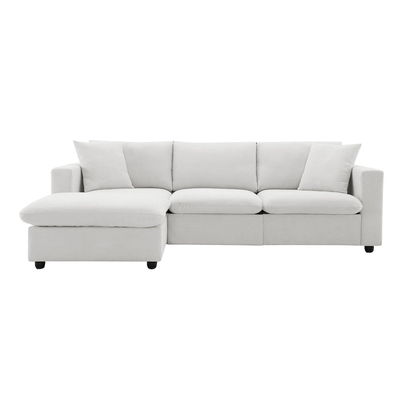 Canapé d'angle en L 4 places en polyester avec pouf convertible