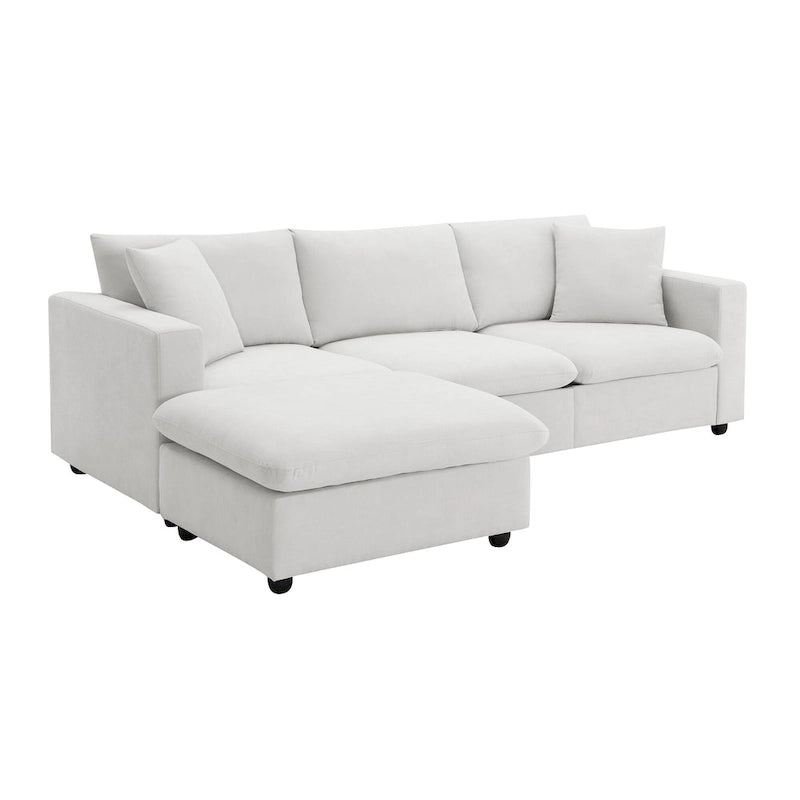 Canapé d'angle en L 4 places en polyester avec pouf convertible