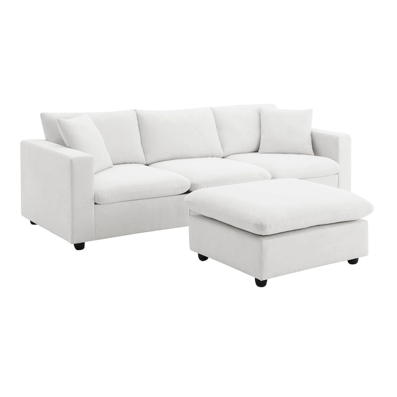 Canapé d'angle en L 4 places en polyester avec pouf convertible