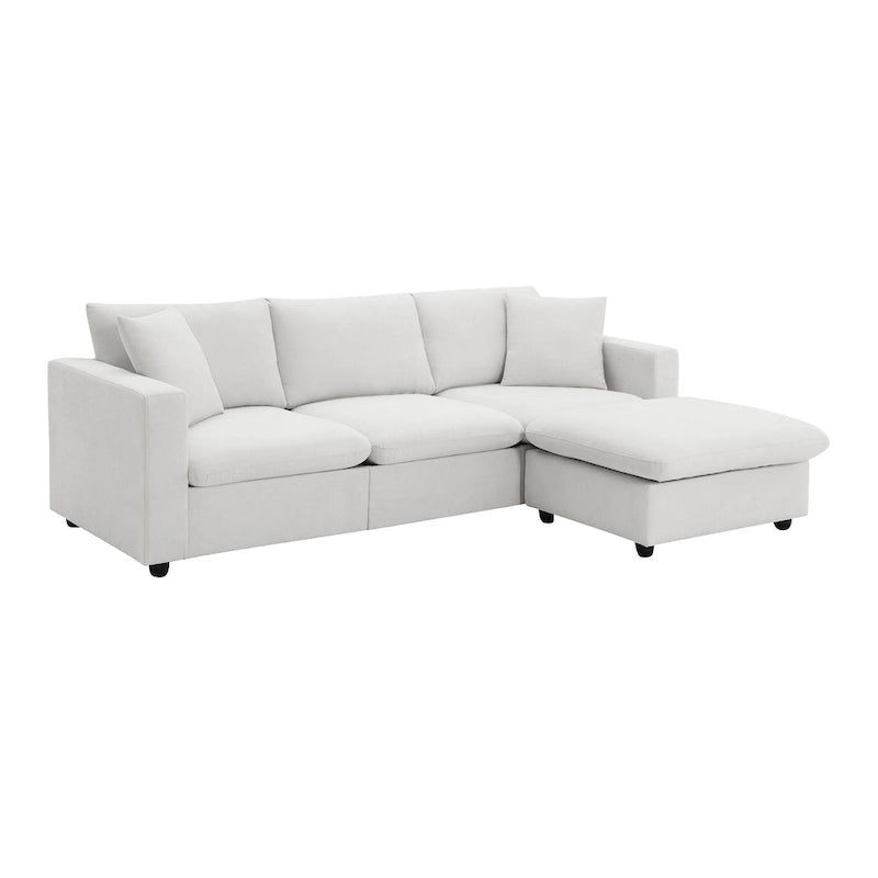 Canapé d'angle en L 4 places en polyester avec pouf convertible