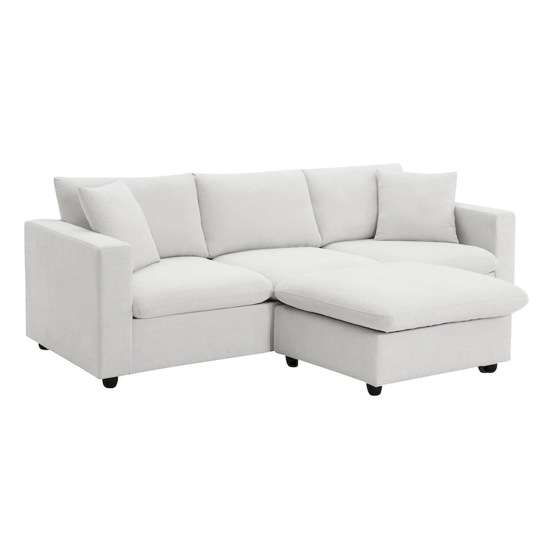 Canapé d'angle en L 4 places en polyester avec pouf convertible