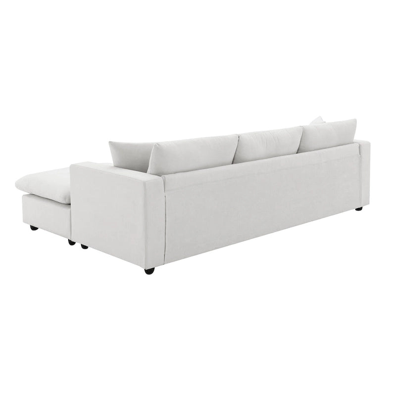 Canapé d'angle en L 4 places en polyester avec pouf convertible