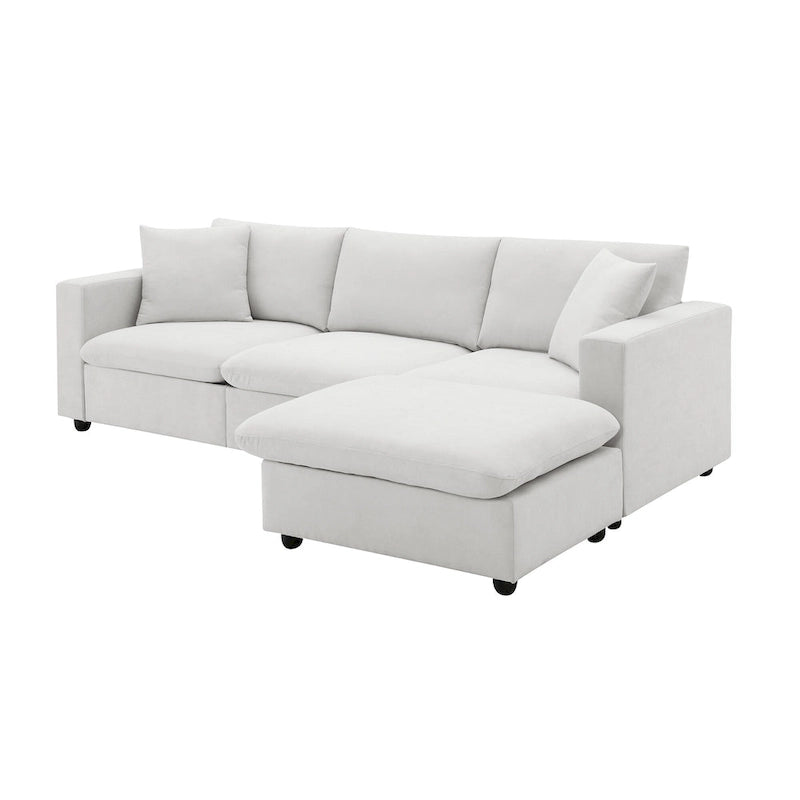 Canapé d'angle en L 4 places en polyester avec pouf convertible