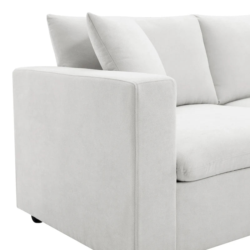 Canapé d'angle en L 4 places en polyester avec pouf convertible