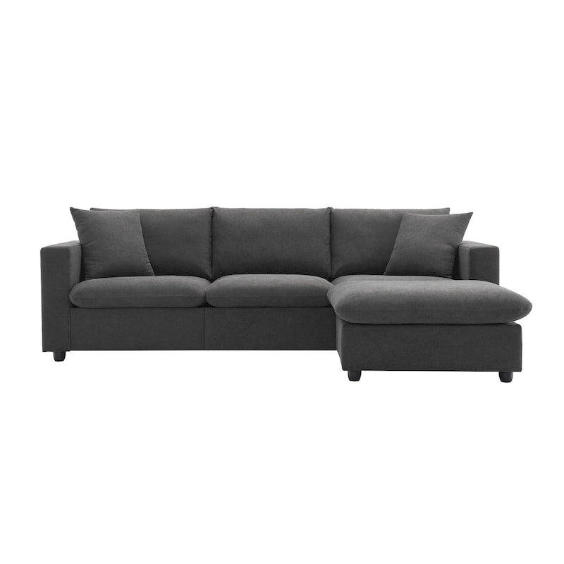 Canapé d'angle en L 4 places en polyester avec pouf convertible