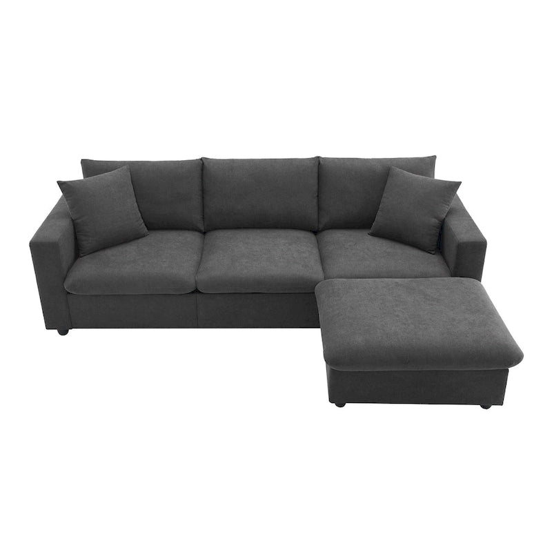 Canapé d'angle en L 4 places en polyester avec pouf convertible
