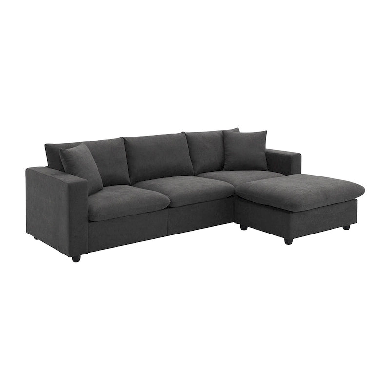 Canapé d'angle en L 4 places en polyester avec pouf convertible