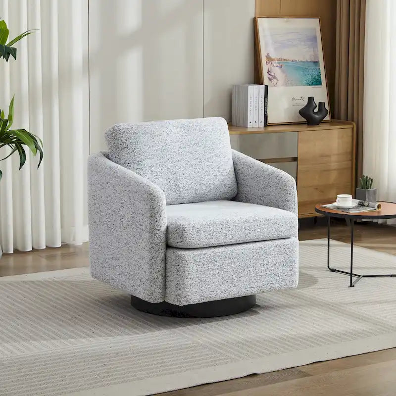 Fauteuil pivotant Chenille blanc et noir 31,5" avec cadre en bois massif