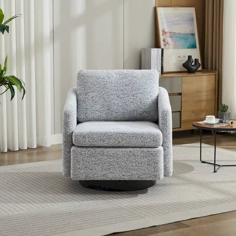 Fauteuil pivotant Chenille blanc et noir 31,5" avec cadre en bois massif