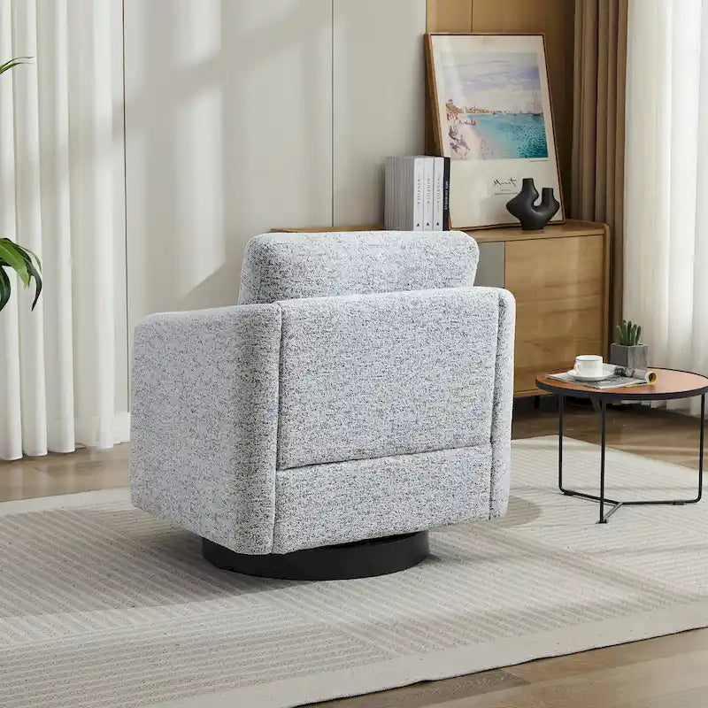 Fauteuil pivotant Chenille blanc et noir 31,5" avec cadre en bois massif