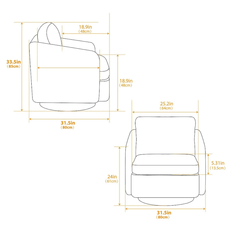Fauteuil pivotant Chenille blanc et noir 31,5" avec cadre en bois massif