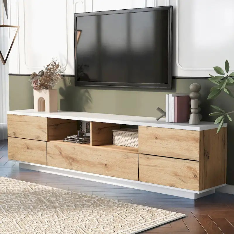 Meuble TV de style moderne de 80 pouces avec rangement dissimulé