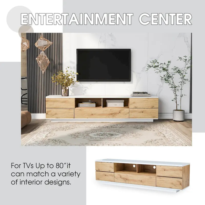 Meuble TV de style moderne de 80 pouces avec rangement dissimulé
