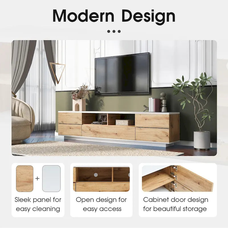 Meuble TV de style moderne de 80 pouces avec rangement dissimulé