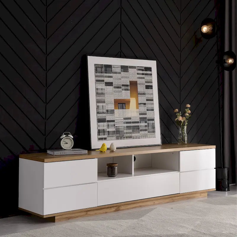 Meuble TV de style moderne de 80 pouces avec rangement dissimulé