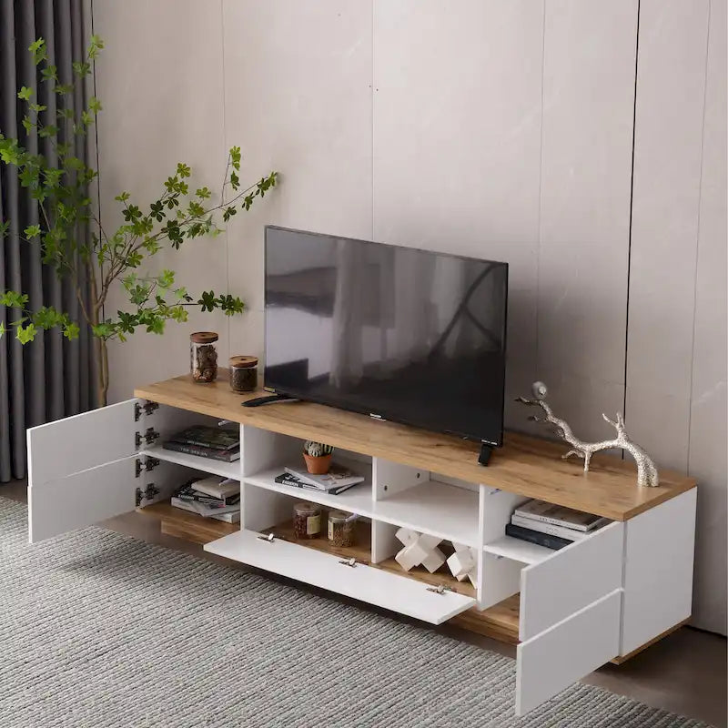 Meuble TV de style moderne de 80 pouces avec rangement dissimulé