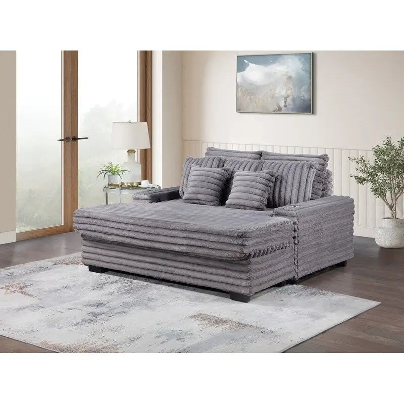 Symphony 67 W, canapé sectionnel surdimensionné en velours côtelé avec porte-gobelets et port de chargement USB