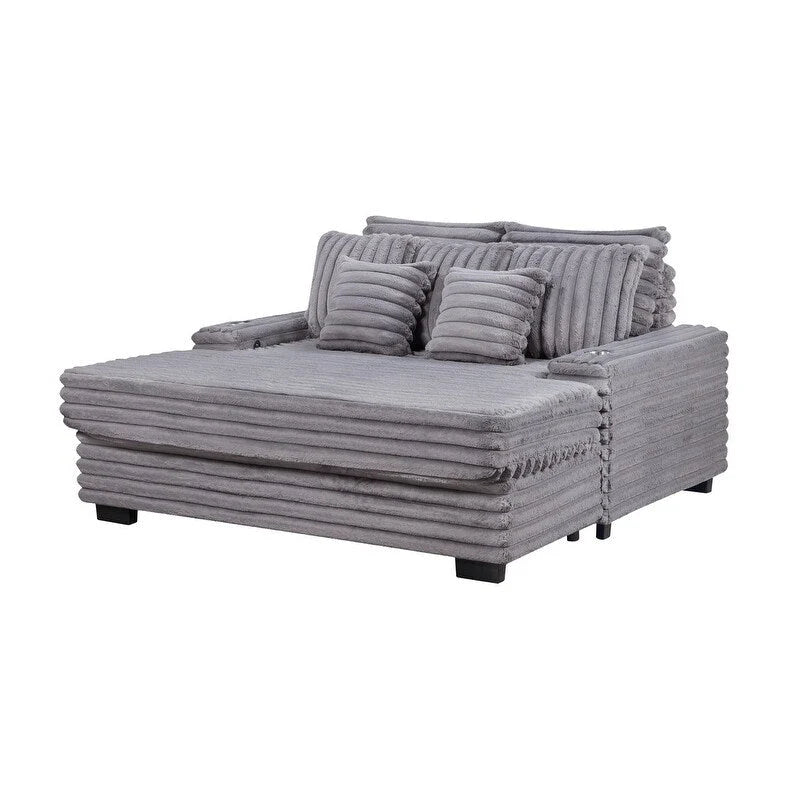 Symphony 67 W, canapé sectionnel surdimensionné en velours côtelé avec porte-gobelets et port de chargement USB