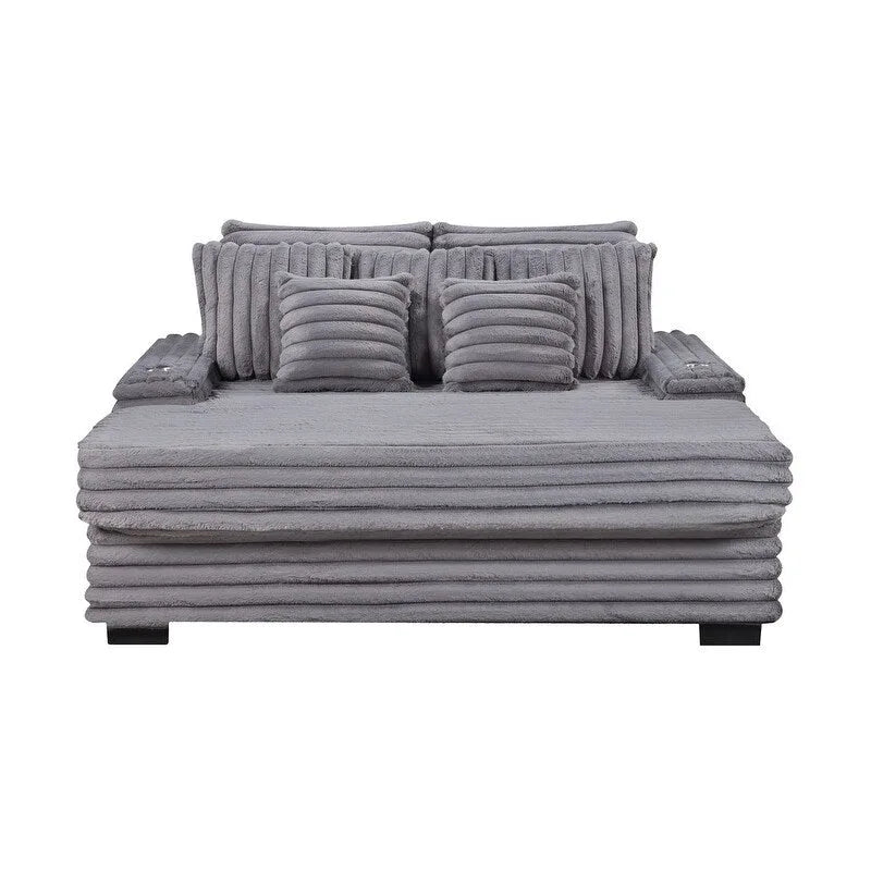 Symphony 67 W, canapé sectionnel surdimensionné en velours côtelé avec porte-gobelets et port de chargement USB
