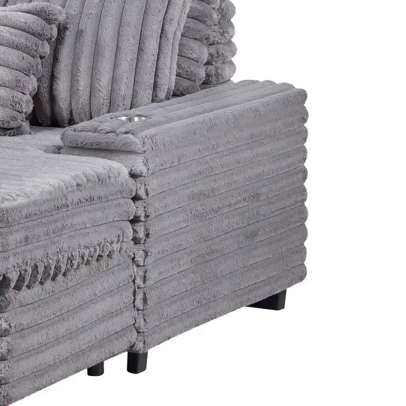 Symphony 67 W, canapé sectionnel surdimensionné en velours côtelé avec porte-gobelets et port de chargement USB