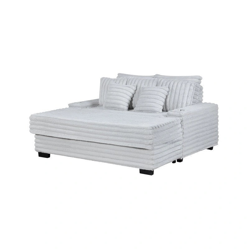 Symphony 67 W, canapé sectionnel surdimensionné en velours côtelé avec porte-gobelets et port de chargement USB
