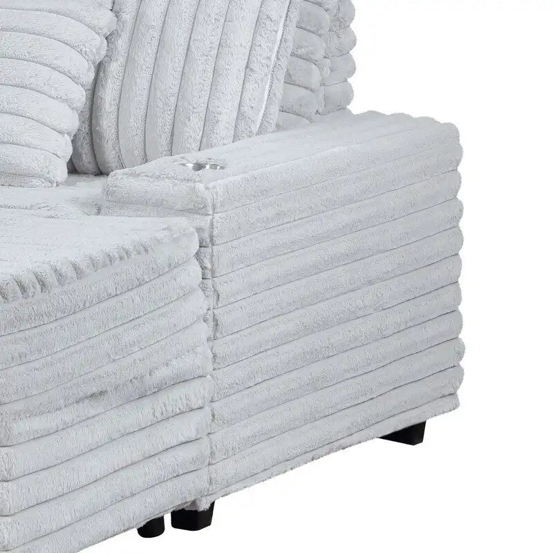Symphony 67 W, canapé sectionnel surdimensionné en velours côtelé avec porte-gobelets et port de chargement USB