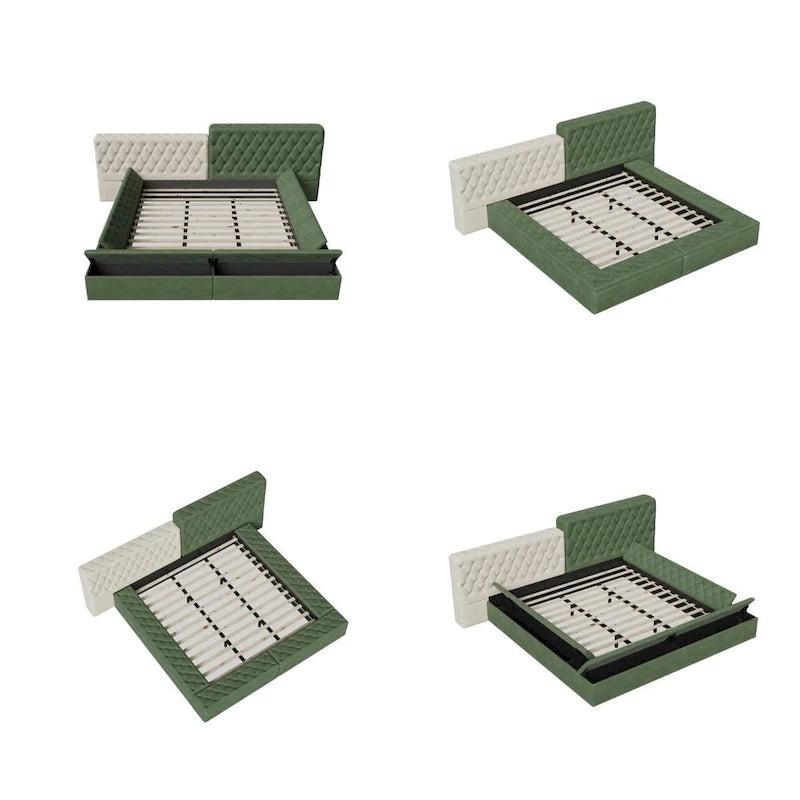 Lit King Size Rembourré avec Compartiments de Rangement et Pied de Lit