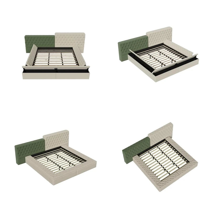 Lit King Size Rembourré avec Compartiments de Rangement et Pied de Lit