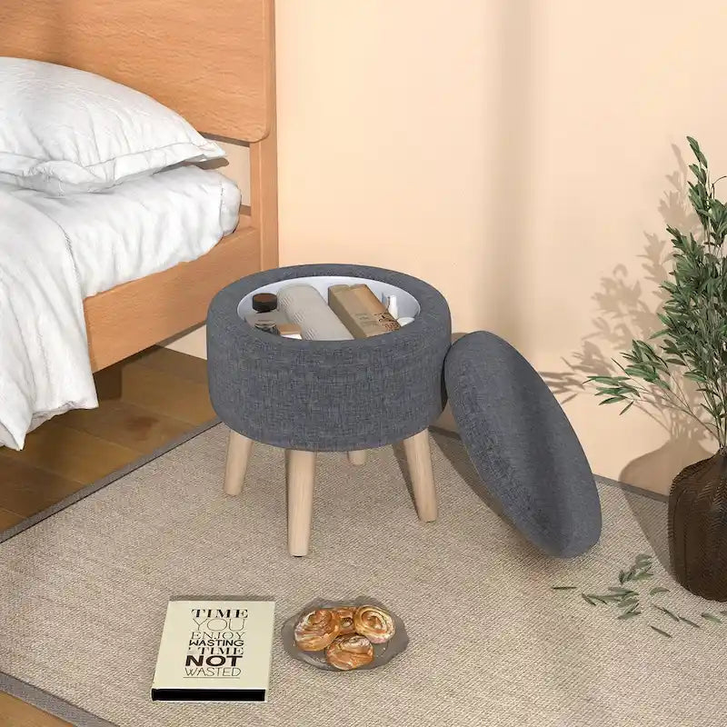 Pouf de rangement rond – Repose-pieds décoratif avec plateau