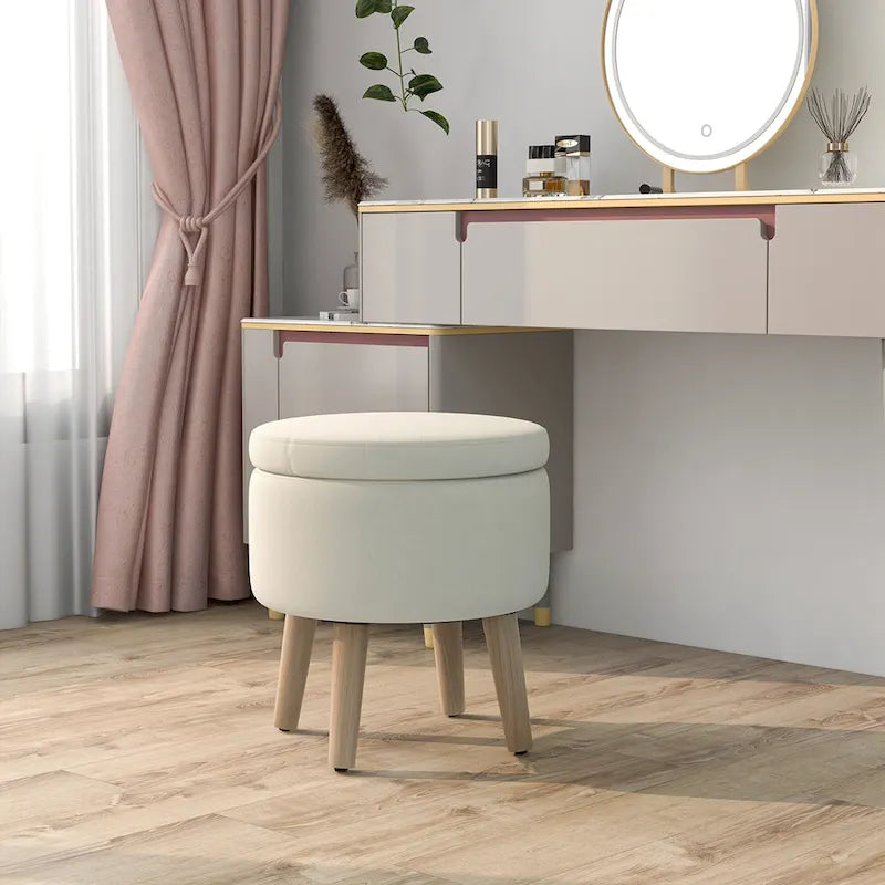 Pouf de rangement rond – Repose-pieds décoratif avec plateau