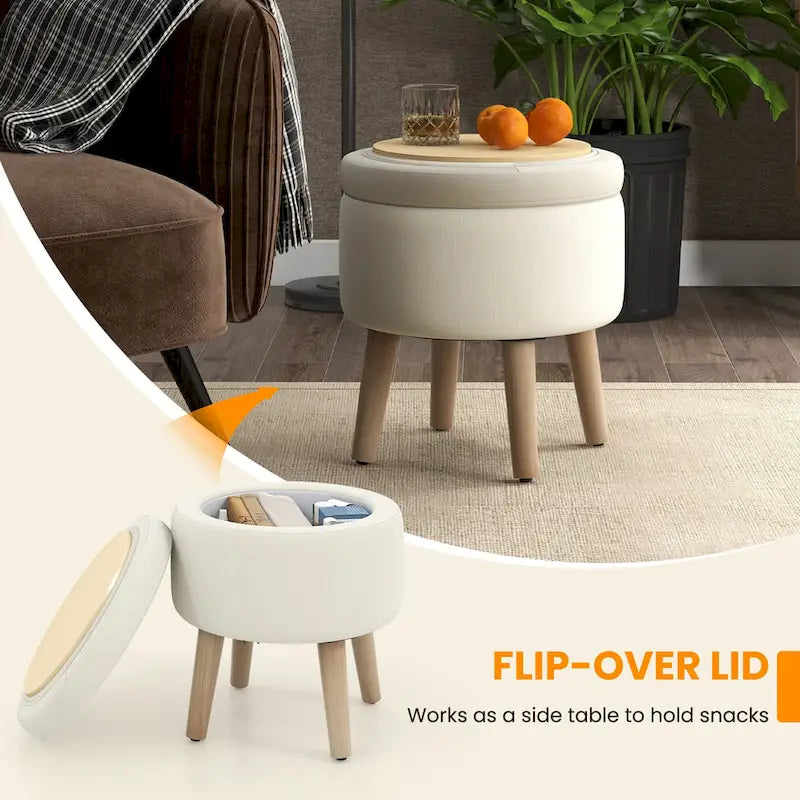 Pouf de rangement rond – Repose-pieds décoratif avec plateau