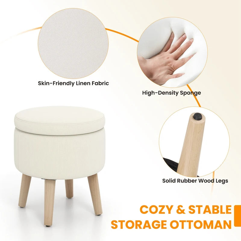 Pouf de rangement rond – Repose-pieds décoratif avec plateau