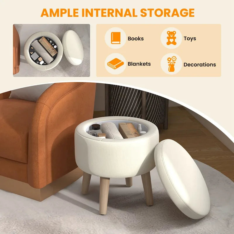 Pouf de rangement rond – Repose-pieds décoratif avec plateau