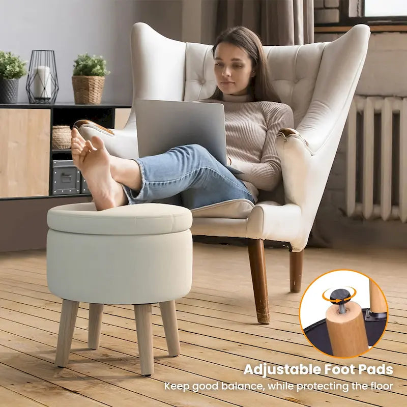 Pouf de rangement rond – Repose-pieds décoratif avec plateau