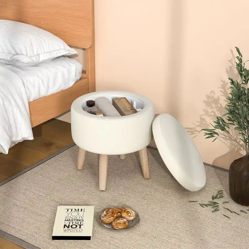 Pouf de rangement rond – Repose-pieds décoratif avec plateau