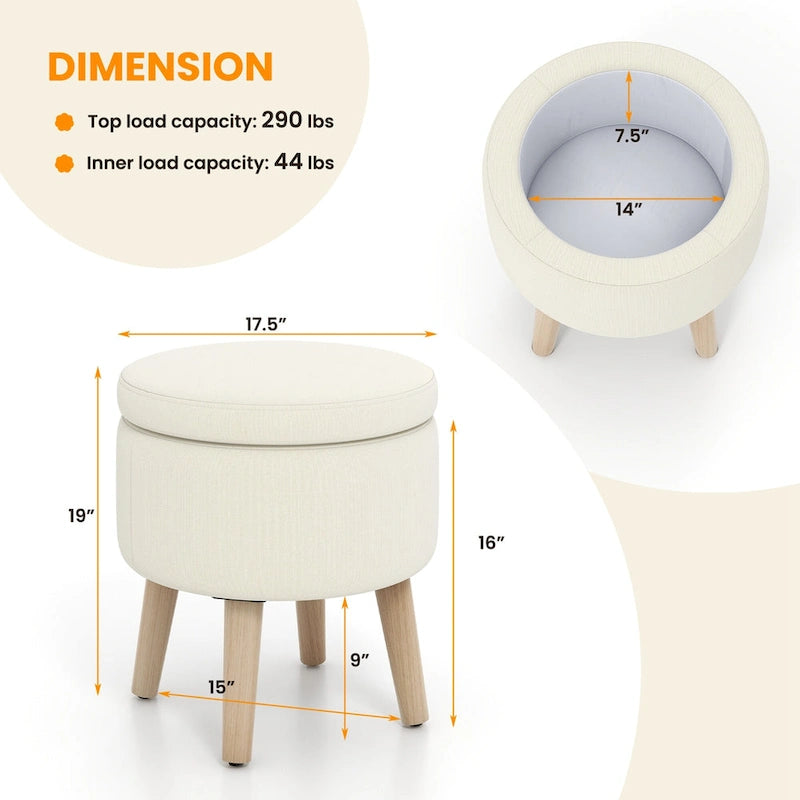 Pouf de rangement rond – Repose-pieds décoratif avec plateau