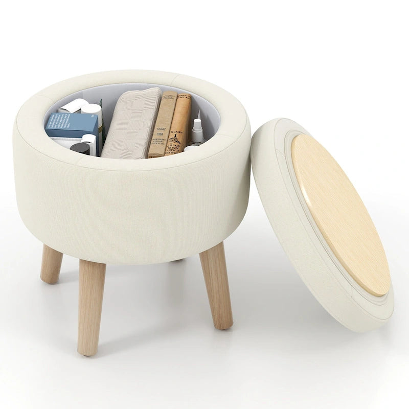 Pouf de rangement rond – Repose-pieds décoratif avec plateau