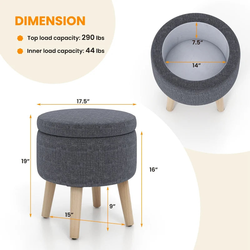 Pouf de rangement rond – Repose-pieds décoratif avec plateau