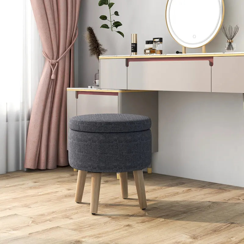 Pouf de rangement rond – Repose-pieds décoratif avec plateau