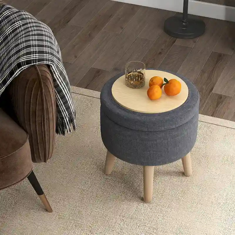 Pouf de rangement rond – Repose-pieds décoratif avec plateau